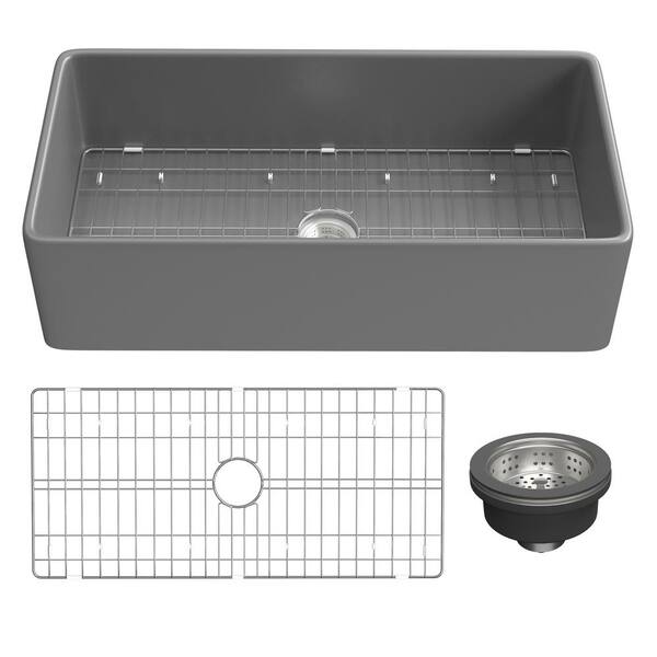 TOBILI Grey Fireclay 36 in. Single Bowl Farmhouse Kitchen Sink