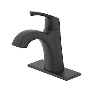 Calandine Single-Handle Single-Hole Bathroom Faucet with Deckplate Included in Matte Black