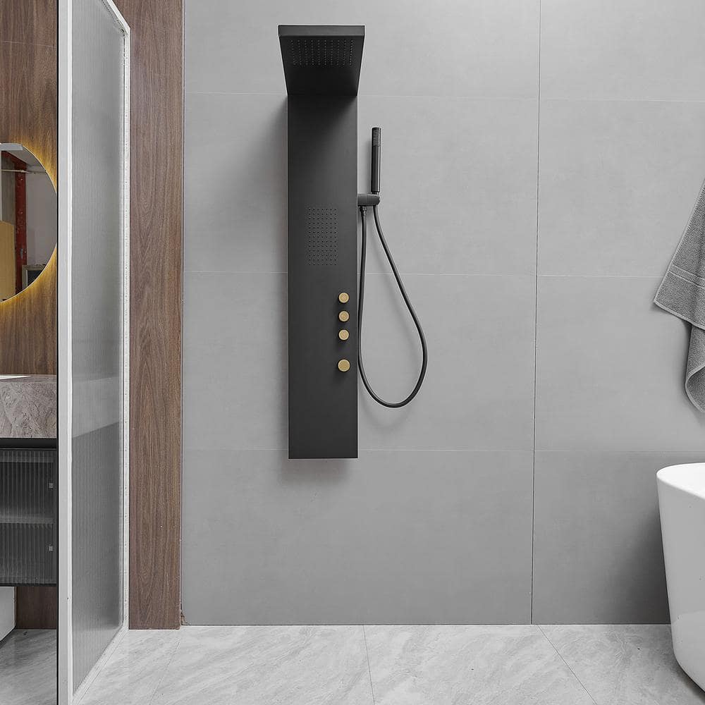 Matte Black Stainless Steel Quadruple Handle Shower Tower