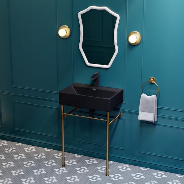 Claire 24 in. Ceramic Console Sink Basin in Matte Black with Brushed Gold Legs