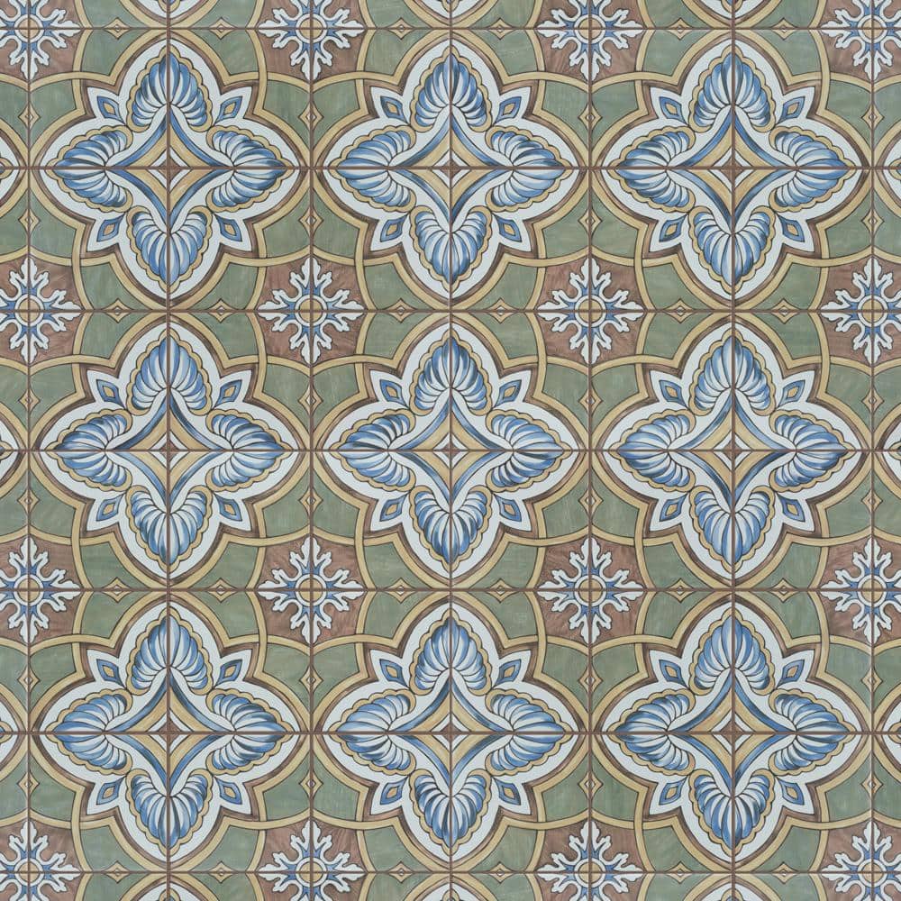 Harmonia 13" x 13" Green and Blue Ceramic Patterned Tile