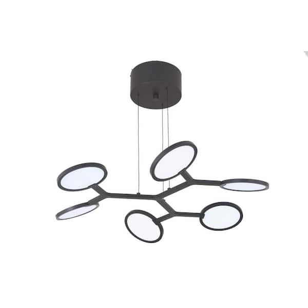 George Kovacs Bandalore 65-Watt 6-Light Black Geometric Integrated LED Pendant Light with White Acrylic Diffusers and Rotating Lights