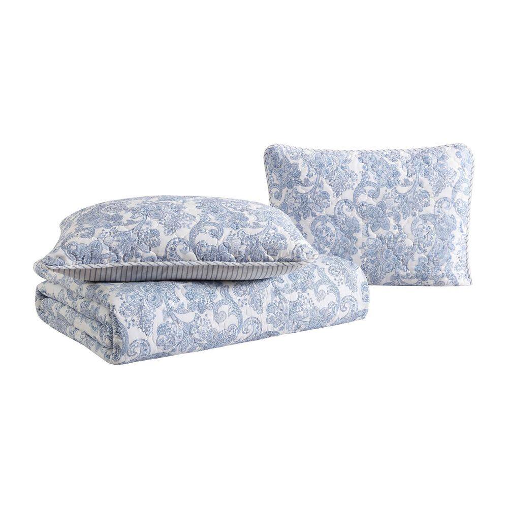 Paisley Blue Full Quilt Set with Reversible Cotton Design