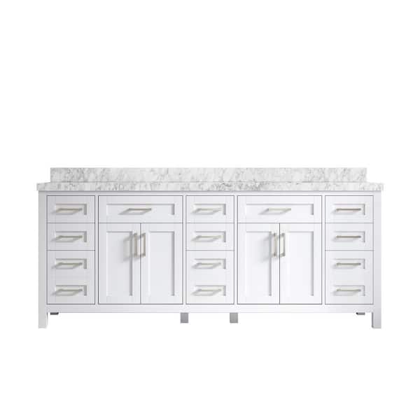 Willow Collections Cambridge 84 in. W x 22 in. D x 36 in. H Double Sink Bath Vanity in White with 2 in Carrara Marble Top