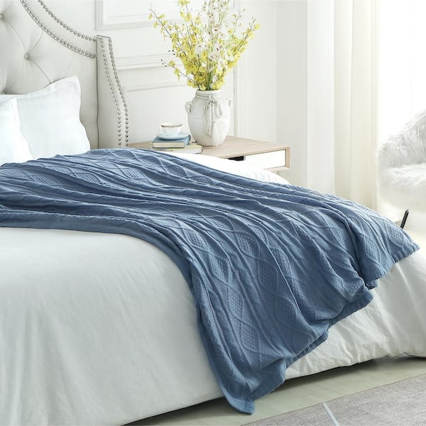 COZY TYME Gaston Light Blue Throw Reverse Faux Rabbit Fur Front: 100% Acrylic, Back: 100% Polyester 50 in. x 60 in.