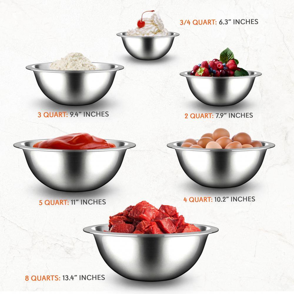NutriChef 6-Piece Stainless Steel Nesting Mixing Bowl Set