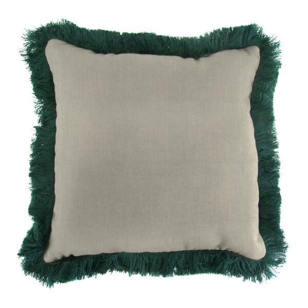 Jordan Manufacturing Sunbrella Spectrum Dove Square Outdoor Throw Pillow with Forest Green Fringe