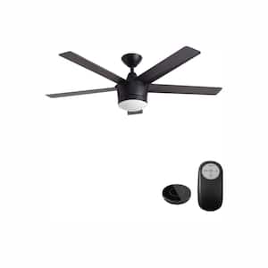 Merwry 52 in. Integrated LED Indoor Matte Black Ceiling Fan with Light Kit Works with Google Assistant and Alexa