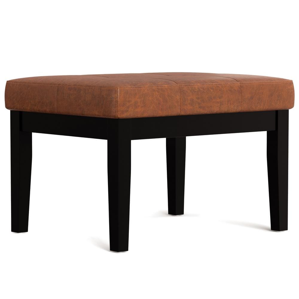 Lacey 26" Saddle Brown Tufted Faux Leather Ottoman Bench