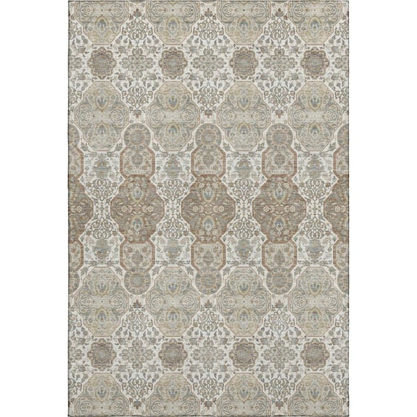Mayfield Premium Machine Washable Abstract AMF2483 Ivory 5 ft. x 7 ft. 6 in. Area Rug
