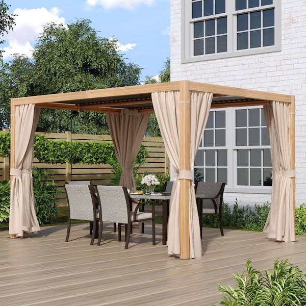 EGEIROSLIFE 10 ft. x 13 ft. Wood Grain Aluminum Louvered Pergola