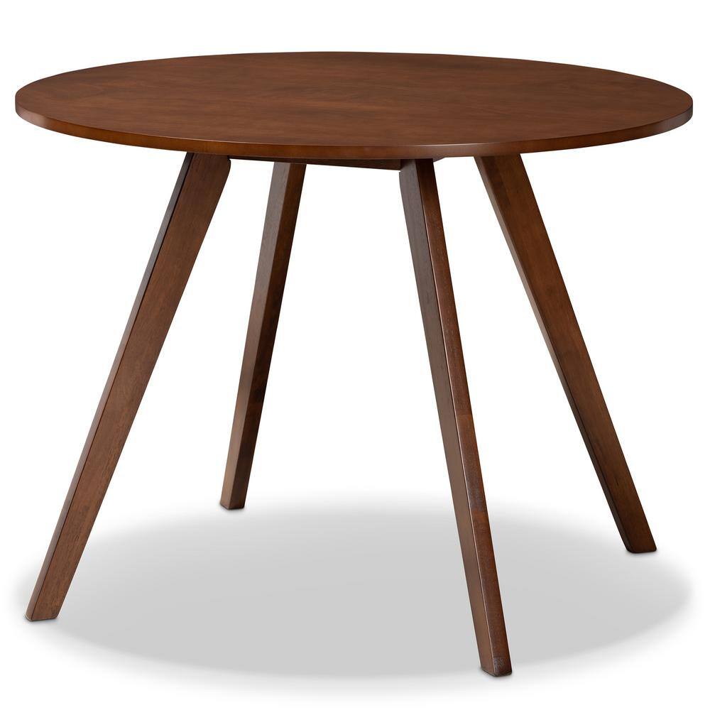 Eiko 5-Piece Round Walnut Dining Set with Light Beige Fabric Chairs