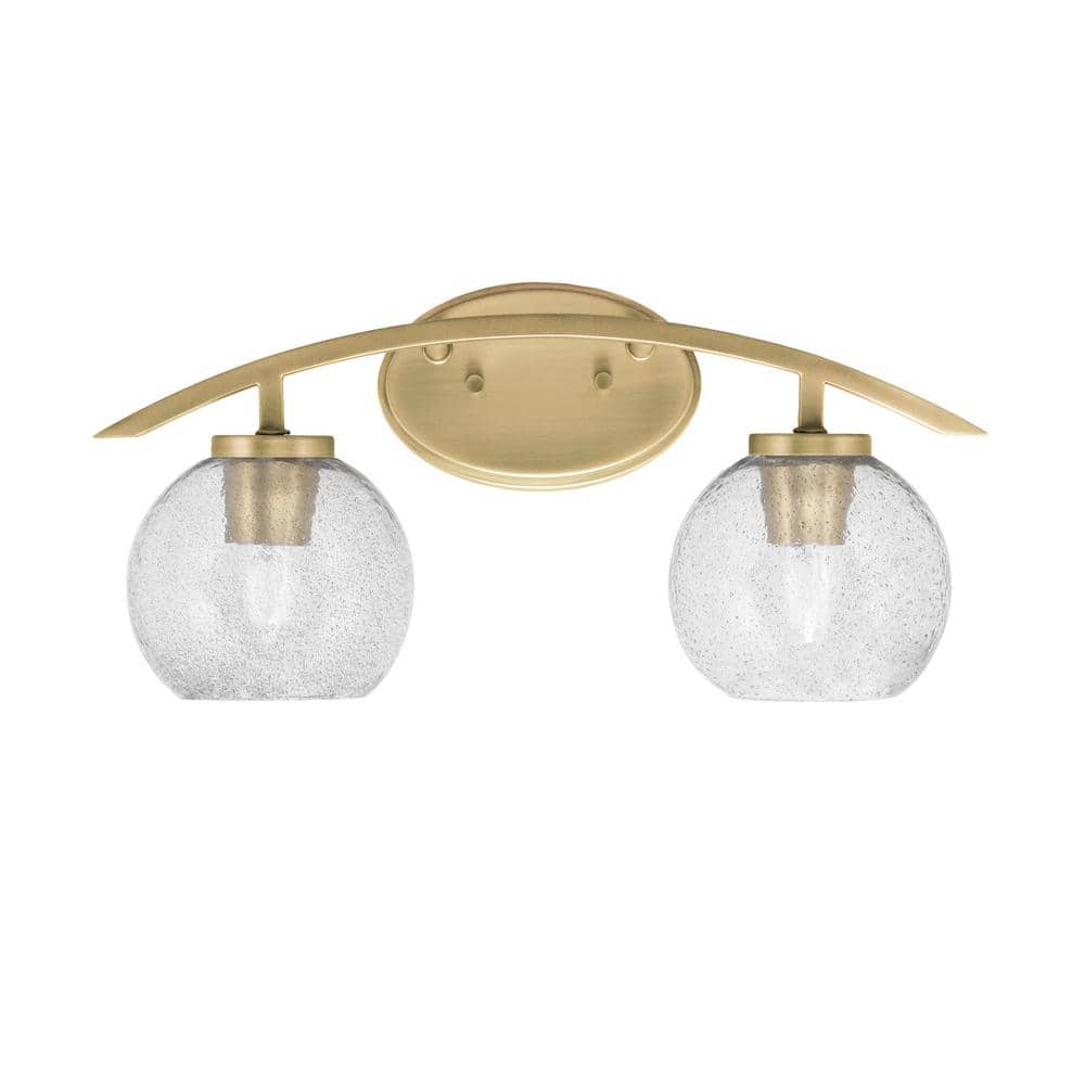 Siena 18.25 in. 2-Light Vanity Light New Age Brass with 5.75 in. Smoke Bubb