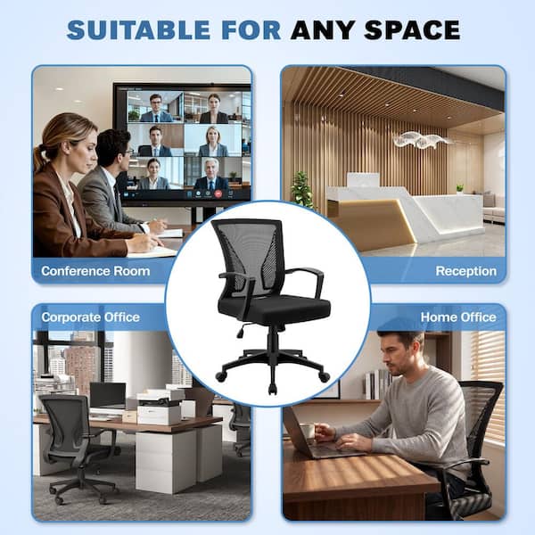 LACOO Office Black Mid Back Swivel Lumbar Support Desk, Computer