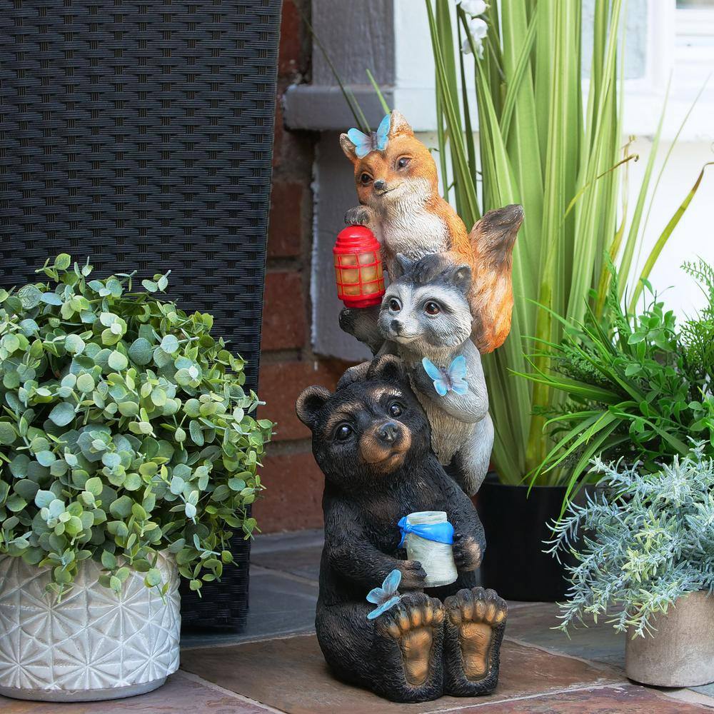 19" Multicolor Polyresin Solar Animal Friends Statue with LED Lights