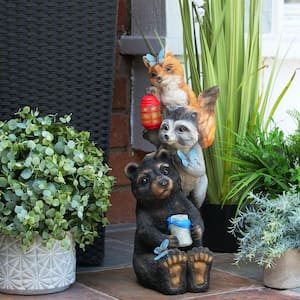 19 in. Tall Outdoor Solar Powered Animal Friends Statue with LED Lights, Multicolor