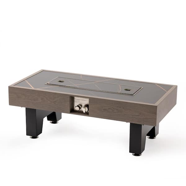 Stone Series 42in L x 11in H Rectangular Iron Propane Fire Pit Kit Brown