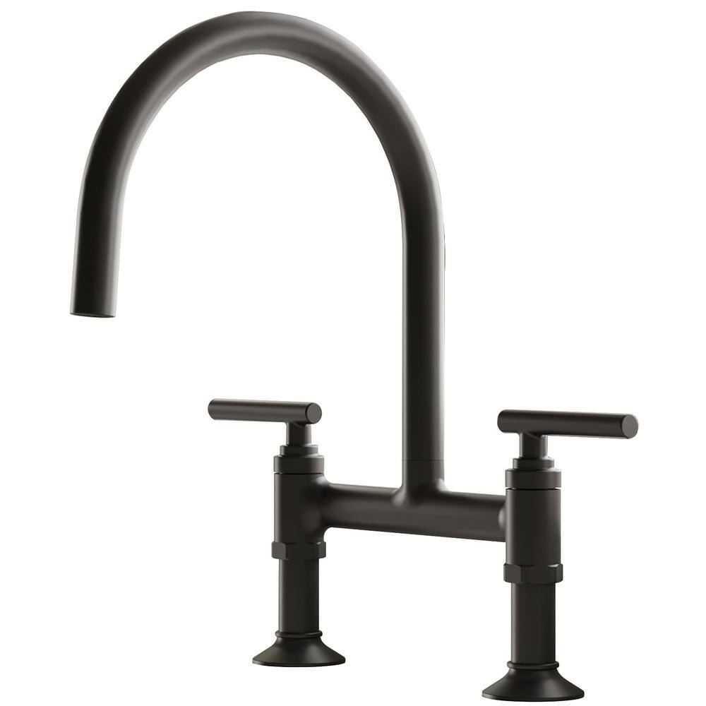 Double-Handle Bridge Kitchen Faucet with 360° Swivel Spout and Solid Brass Construction in Matte Black price history on PriceWatchPro