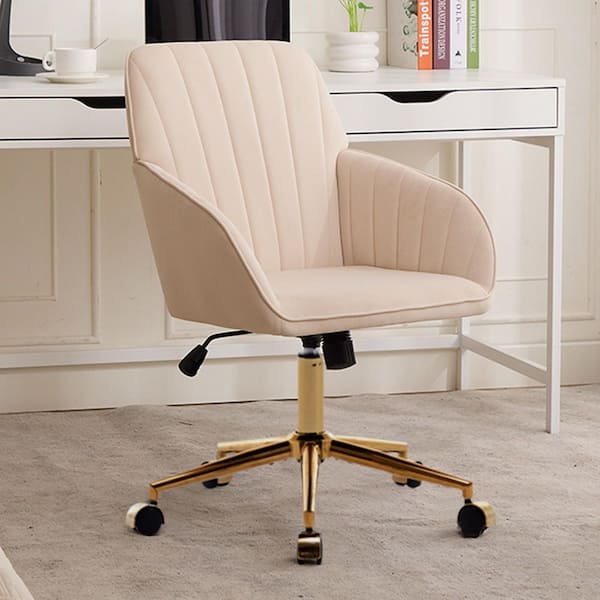 JAYDEN CREATION Rebeca Ivory Swivel Velvet Task Chair with Tufted