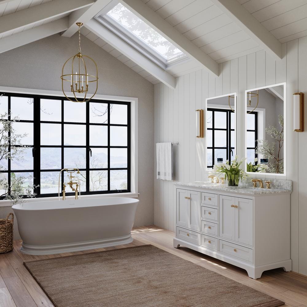 Audrey 60'' White Double Bathroom Vanity with Marble Top and Gold Hardware