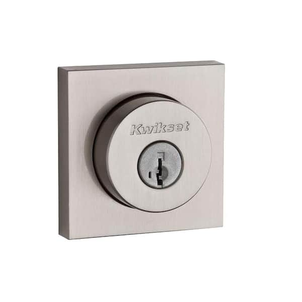 Kwikset 158 Square Contemporary Satin Nickel Single Cylinder Deadbolt Featuring SmartKey Security