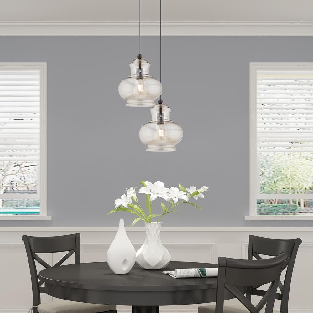 English Bronze & Champagne Glass 9" Mini Pendant Light