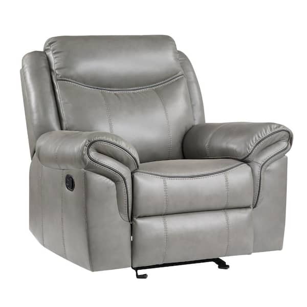 Benjara Gray Faux Leather Manual Recliner with Solid Wood and Metal
