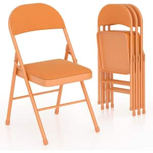 4-Pack Folding Chairs, Portable Metal with Padded Fabric Seat for Home, Office, Events, Wedding, Orange Kids Chair