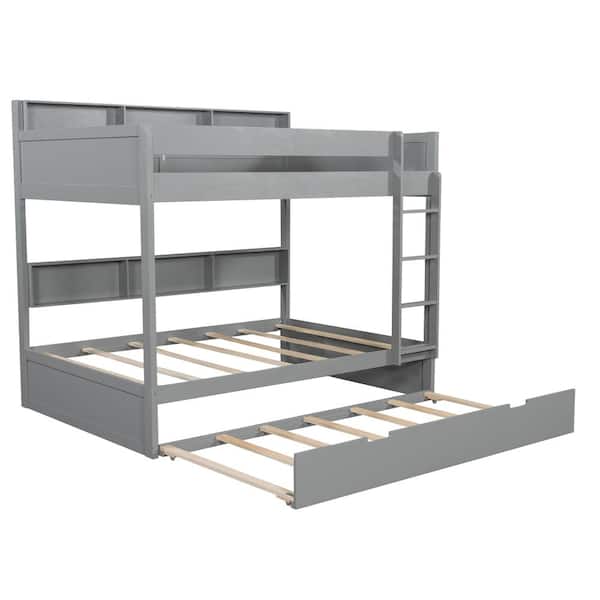 Nestfair Gray Twin over Twin Wood Bunk Bed with Trundle BBAMW9033E ...
