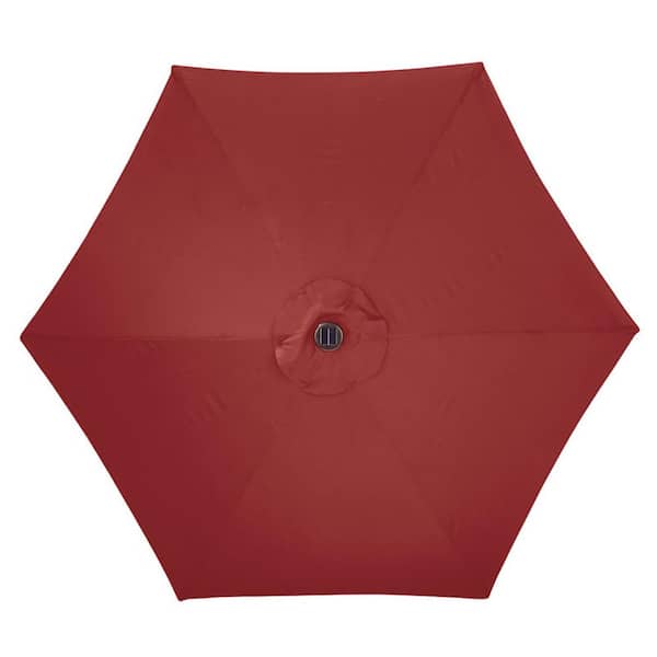 9 ft. Steel Market Solar Tiltable LED Market Patio Umbrella 108 in Red