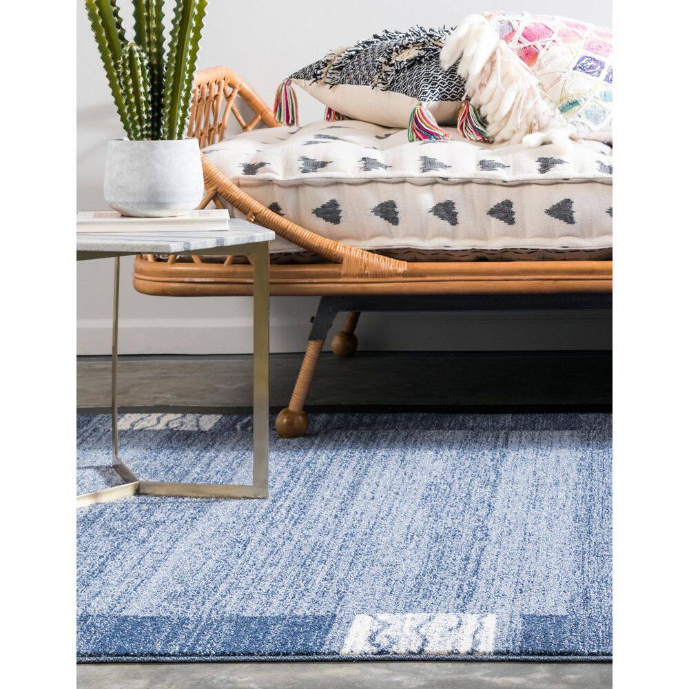 Light Blue Rectangular Tufted Stain-Resistant Synthetic Area Rug