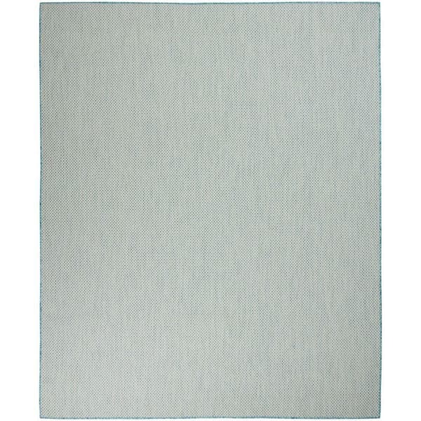 Nourison Courtyard Ivory Aqua 9 ft. x 12 ft. Geometric Contemporary Indoor/Outdoor Patio Area Rug