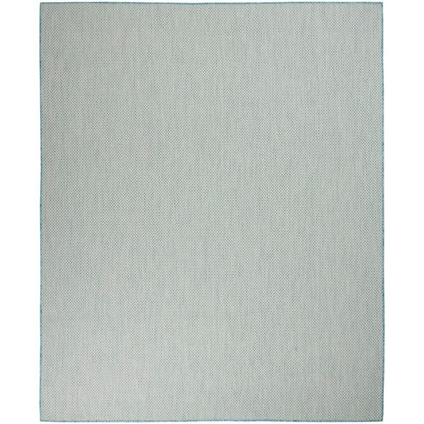 Courtyard Ivory Aqua 9 ft. x 12 ft. Geometric Contemporary Indoor/Outdoor Patio Area Rug