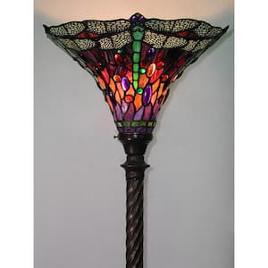 72 in. Antique Bronze Dragonfly Stained Glass Floor Lamp with Foot Switch