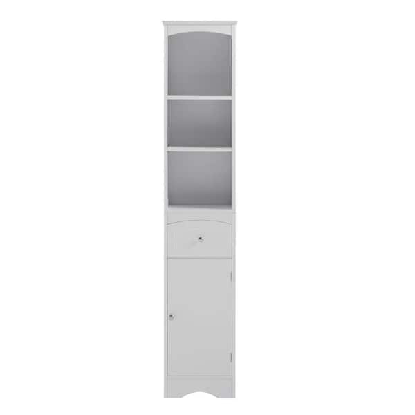 Polibi 13.4 in. W x 9.1 in. D x 66.9 in. H White Tall Bathroom Freestanding Linen Cabinet with Drawer and Adjustable Shelf