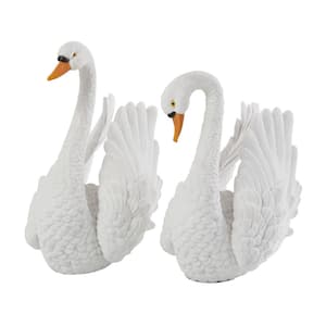 White Resin Textured Swan Sculpture (Set of 2)