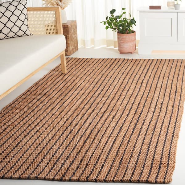 Palm Beach 8 ft. x 10 ft. Natural/Black Woven Striped Area Rug