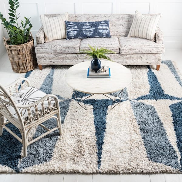 Unique Loom Hygge Shag Balanced Blue 8 ft. x 8 ft. Square