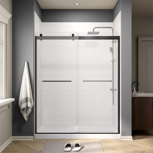 Modern 60 in. W x 74 in. H Double Sliding Frameless Shower Door in Matte Black Finish with 5/16 in. (8mm) Clear Glass
