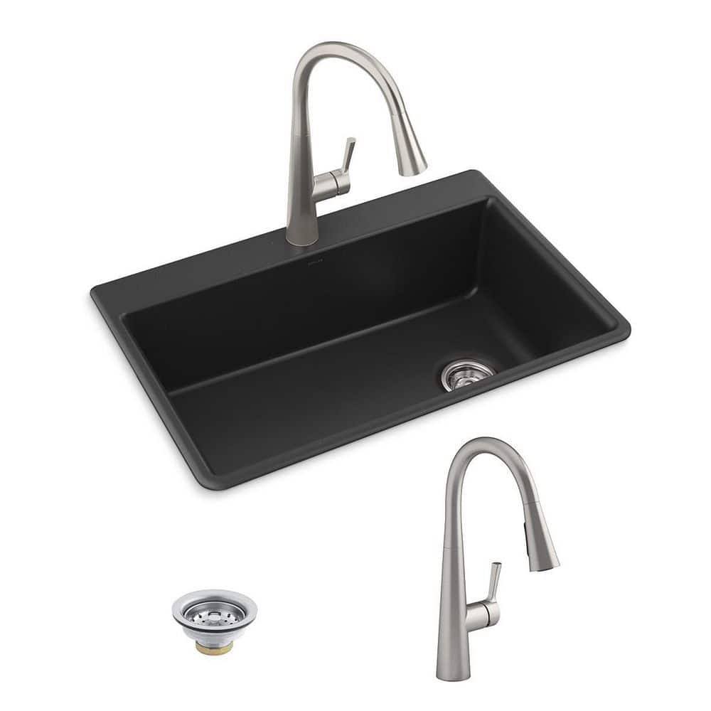 KOHLER Kennon Neoroc Granite Composite 33 in. Single Bowl DropIn/Undermount Kitchen Sink with