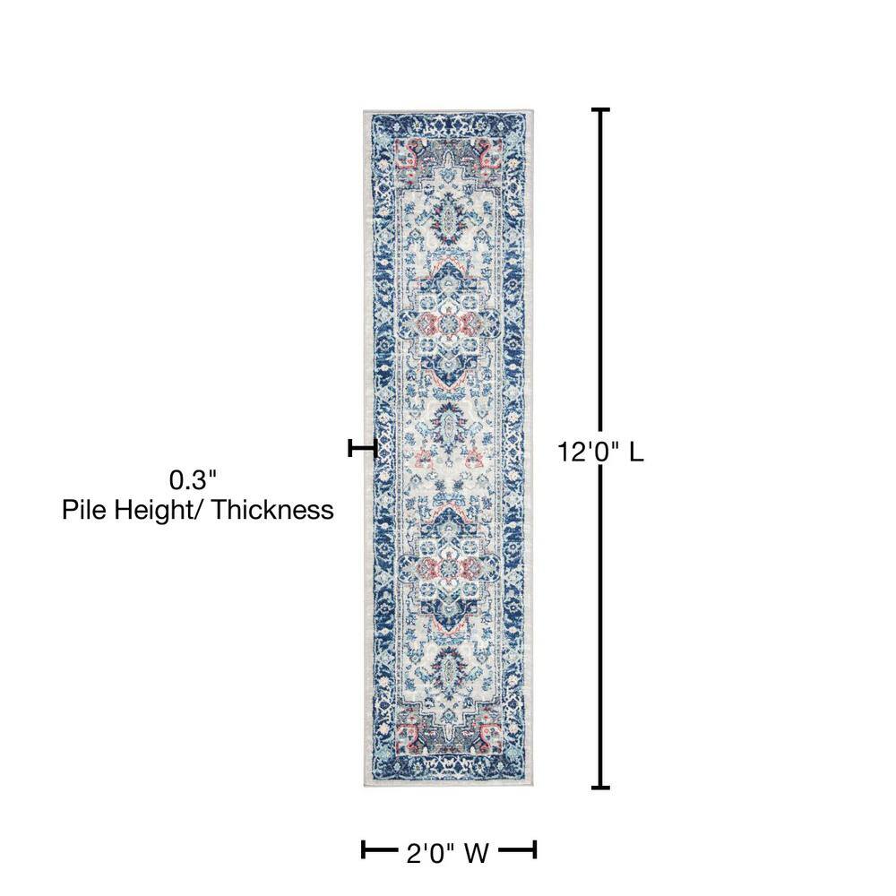 Blue and White Braided Synthetic Runner Rug