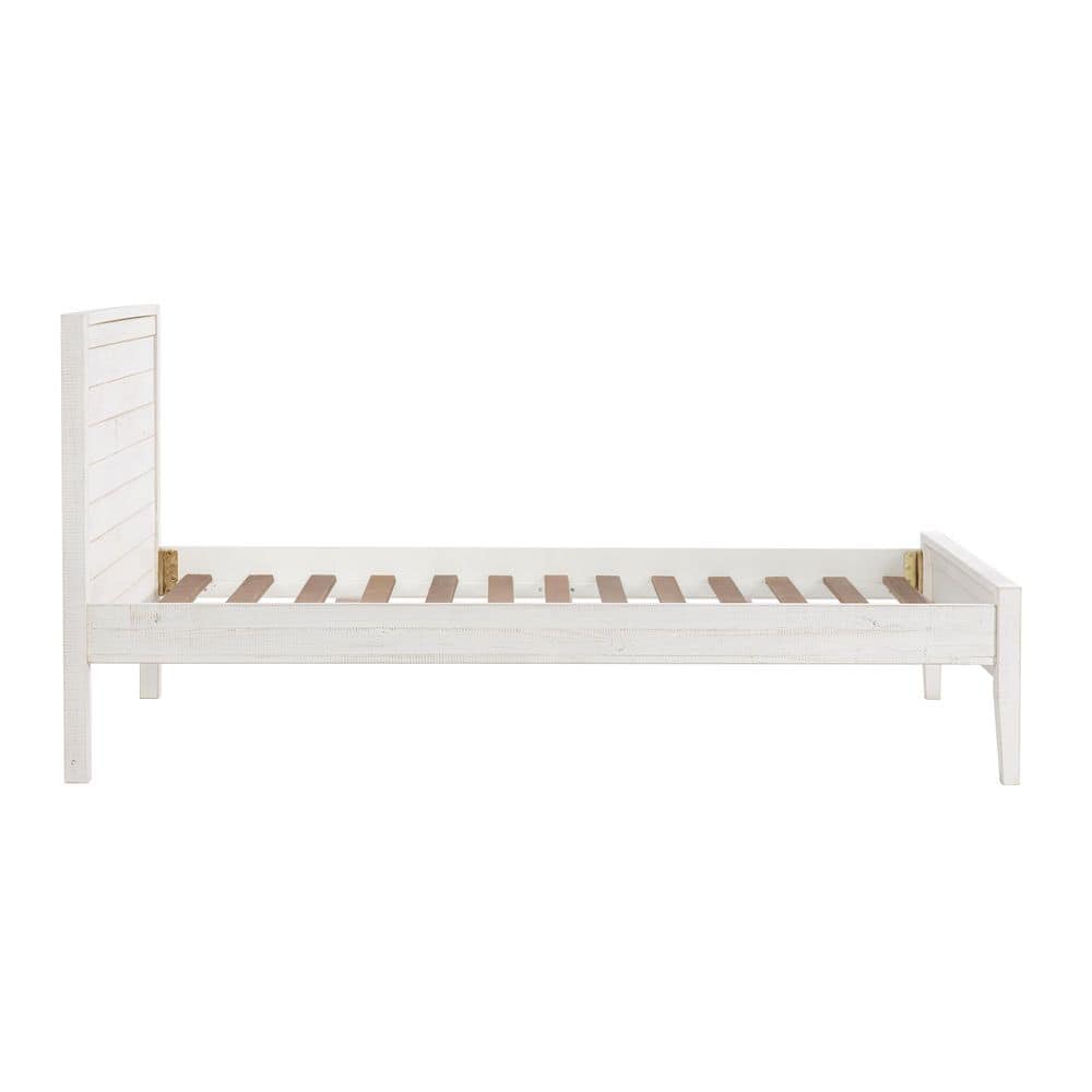 Driftwood White Pine Twin Bed with Upholstered Headboard and Storage Drawer