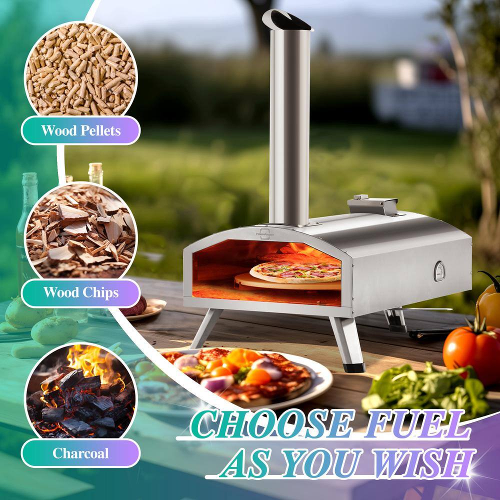 12-Inch Silver Stainless Steel Wood Fired Outdoor Pizza Oven