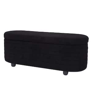 49.6 in. Wide Black Teddy Fabric Upholstered Rectangle Ottoman with Storage