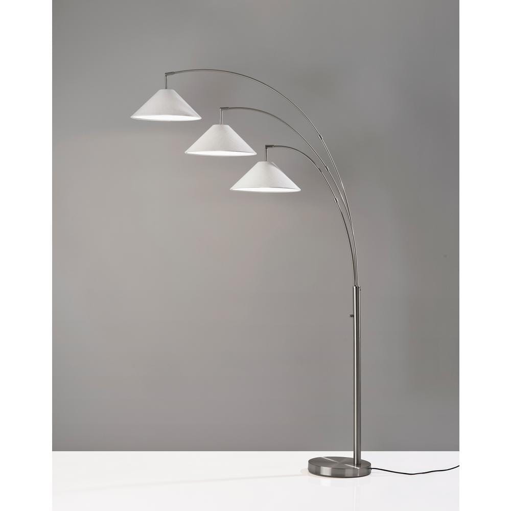 Modern Arc Adjustable 3-Head Floor Lamp in Brushed Steel