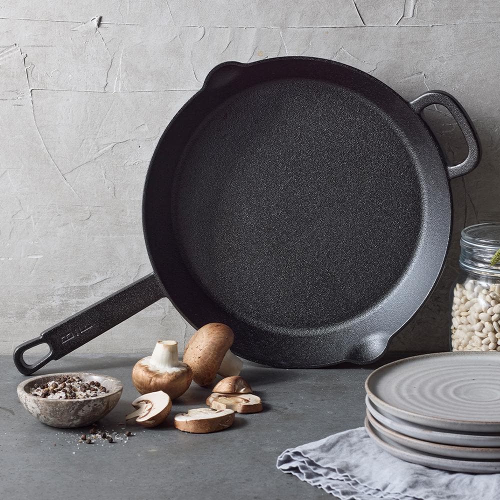 Black 12" Cast Iron Skillet with Helper Handle