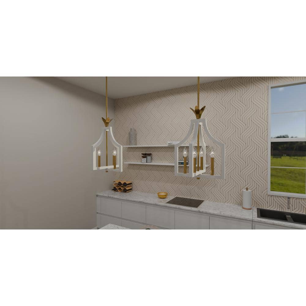 Matte White and Gold 4-Light Pendant Ceiling Light