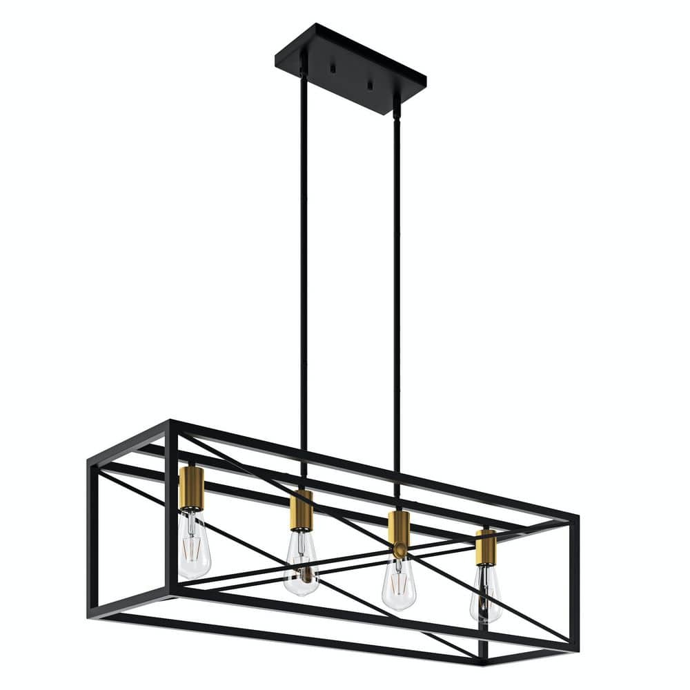 Matte Black Metal 4-Light Kitchen Island Pendant