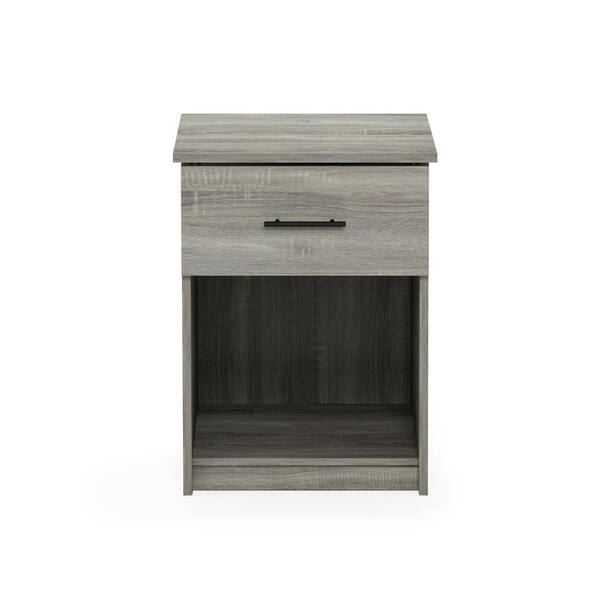 Furinno Tidur 1 Drawer French Oak Grey Nightstand 17.72 in. W x