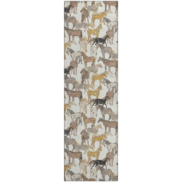 Mayfield Premium Machine Washable Abstract AMF2520 Ivory 2 ft. x 7 ft. Runner Rug